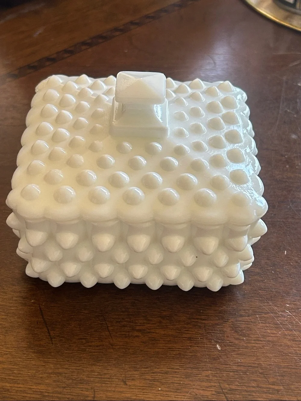 Used White Decorative Hobnail Ceramic Trinket Box small chip